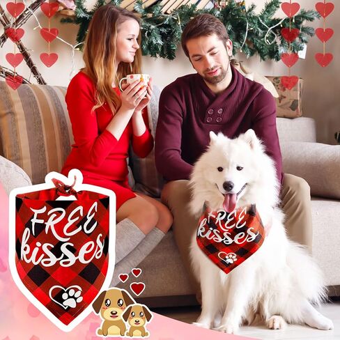2 Pieces Valentines Day Dog Bandana Buffalo Plaid Valentine Scarf Red Black Checked Puppy Bandanas Personalized Dog Bandana Custom Dog Bandana for Pets Dogs Cats Accessories in Kuwait