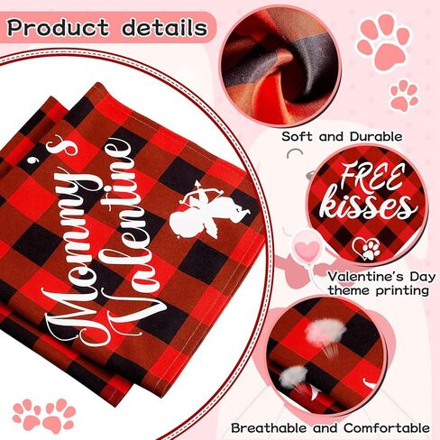 2 Pieces Valentines Day Dog Bandana Buffalo Plaid Valentine Scarf Red Black Checked Puppy Bandanas Personalized Dog Bandana Custom Dog Bandana for Pets Dogs Cats Accessories in Kuwait