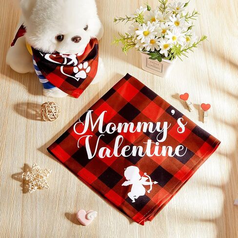 2 Pieces Valentines Day Dog Bandana Buffalo Plaid Valentine Scarf Red Black Checked Puppy Bandanas Personalized Dog Bandana Custom Dog Bandana for Pets Dogs Cats Accessories in Kuwait