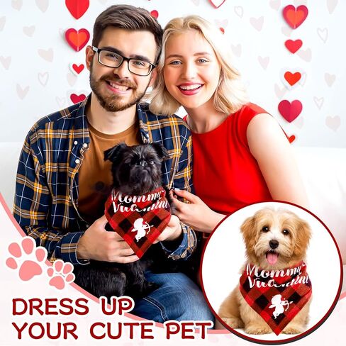 2 Pieces Valentines Day Dog Bandana Buffalo Plaid Valentine Scarf Red Black Checked Puppy Bandanas Personalized Dog Bandana Custom Dog Bandana for Pets Dogs Cats Accessories in Kuwait