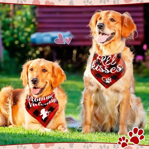 2 Pieces Valentines Day Dog Bandana Buffalo Plaid Valentine Scarf Red Black Checked Puppy Bandanas Personalized Dog Bandana Custom Dog Bandana for Pets Dogs Cats Accessories in Kuwait