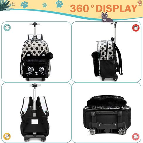 Meetbelify Rolling Backpack for Girls Backpacks with Wheels for Elementary School Students Kids 3 in 1 Travel Luggage Suitcase with Lunch Box Pencil Case for Girls Age 8-10 Cute Panda in Saudi Arabia