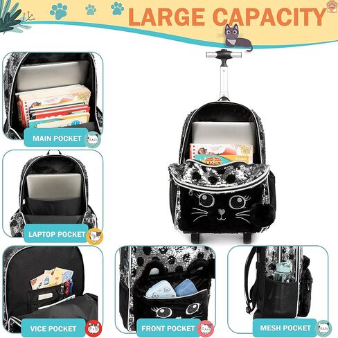 Meetbelify Rolling Backpack for Girls Backpacks with Wheels for Elementary School Students Kids 3 in 1 Travel Luggage Suitcase with Lunch Box Pencil Case for Girls Age 8-10 Cute Panda in Saudi Arabia