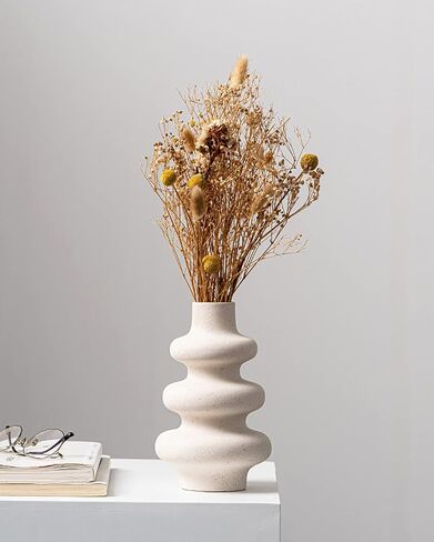 Clear Glass Vase, Ribbed Wide Necked Vase, Art Deco Vase, Modern Home Decoration, Suitable for Wedding, Dining Table, Living Room, Office, Bedroom(7" H) in Saudi Arabia