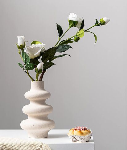 Clear Glass Vase, Ribbed Wide Necked Vase, Art Deco Vase, Modern Home Decoration, Suitable for Wedding, Dining Table, Living Room, Office, Bedroom(7" H) in Saudi Arabia