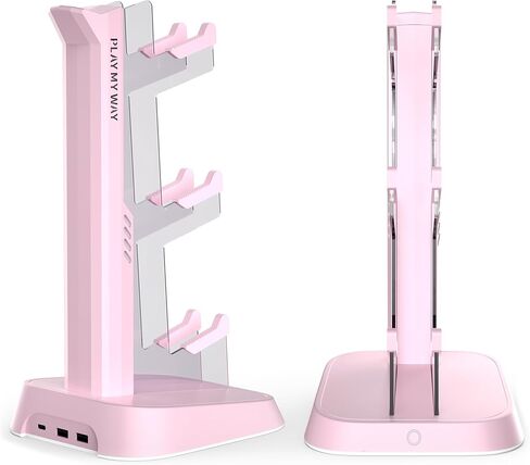 Gaming RGB Headphones Stand, Headset Stand with Colorful Light Modes-Controller Holder with 2 USB Charging Ports and Type-c-Earphone Hanger Accessories for Desktop Gamer (Black) in Saudi Arabia