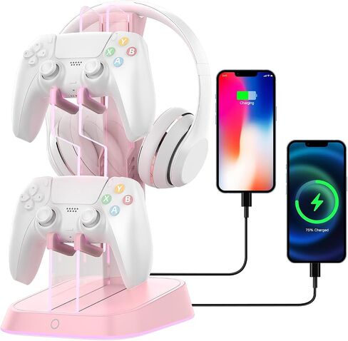 Gaming RGB Headphones Stand, Headset Stand with Colorful Light Modes-Controller Holder with 2 USB Charging Ports and Type-c-Earphone Hanger Accessories for Desktop Gamer (Black) in Saudi Arabia