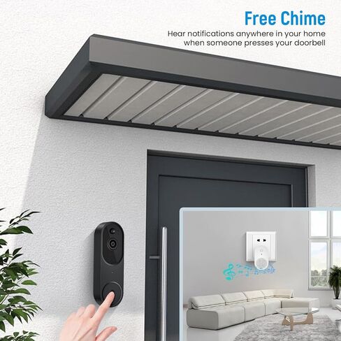 1080p Video Doorbell Camera Wireless, Chime Ringer Included, AI Human Detection, 2-Way Audio, Live View, 2.4G WiFi, Night Vision, Cloud Storage, Rechargeable Battery, Home Security System in Saudi Arabia