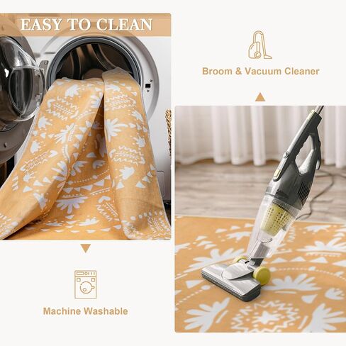 Boho Area Rugs 5x7, Gold Soft Washable Area Rug for Living Room Non-Slip Mustard Yellow Orange Rug Stain Resistant Distressed Orange Carpet for Bedroom, Kitchen, Dining, Office in Saudi Arabia