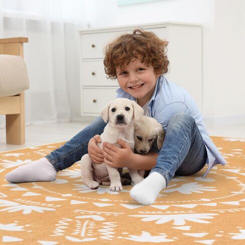 Boho Area Rugs 5x7, Gold Soft Washable Area Rug for Living Room Non-Slip Mustard Yellow Orange Rug Stain Resistant Distressed Orange Carpet for Bedroom, Kitchen, Dining, Office in Saudi Arabia