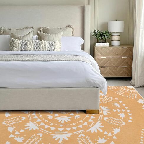 Boho Area Rugs 5x7, Gold Soft Washable Area Rug for Living Room Non-Slip Mustard Yellow Orange Rug Stain Resistant Distressed Orange Carpet for Bedroom, Kitchen, Dining, Office in Saudi Arabia