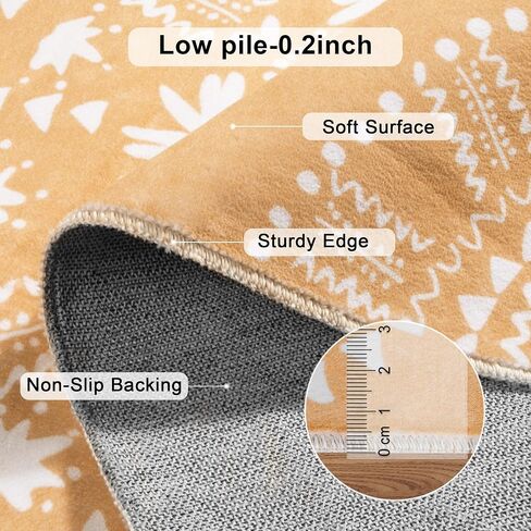 Boho Area Rugs 5x7, Gold Soft Washable Area Rug for Living Room Non-Slip Mustard Yellow Orange Rug Stain Resistant Distressed Orange Carpet for Bedroom, Kitchen, Dining, Office in Saudi Arabia