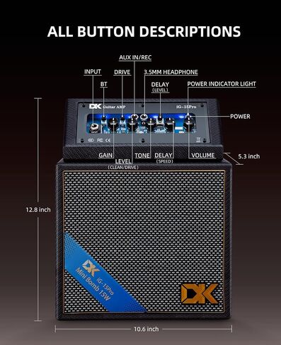 Electric Guitar Amp 15 Watts, Rechargeable Electric Guitar Amp with Distortion Delay, Bluetooth Electric & Acoustic Guitar Amp for Outdoor Playing and Live Performance in Saudi Arabia