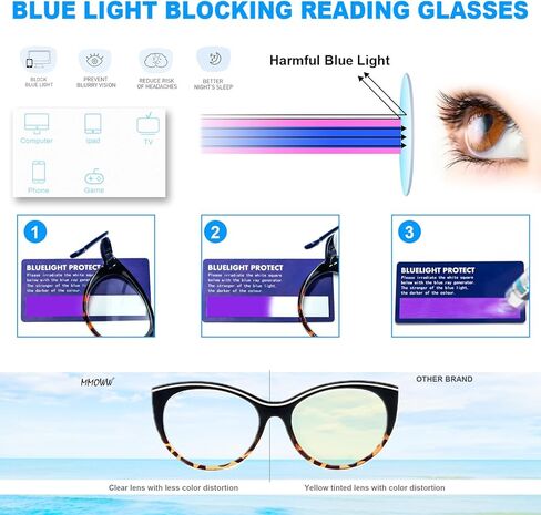 MMOWW Oversized Square Reading Glasses Fashion Cute Blue Light Blocking Computer Readers for Women 3 Pack in Kuwait