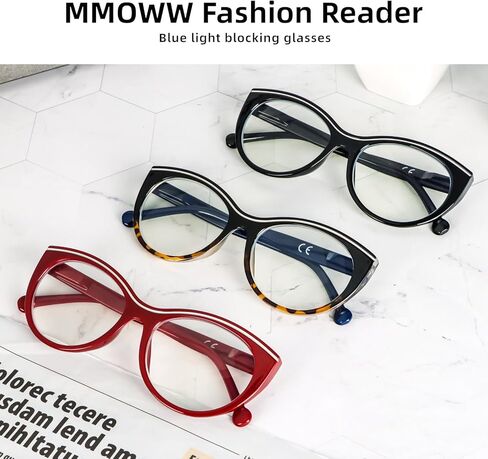 MMOWW Oversized Square Reading Glasses Fashion Cute Blue Light Blocking Computer Readers for Women 3 Pack in Kuwait