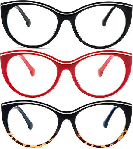 MMOWW Oversized Square Reading Glasses Fashion Cute Blue Light Blocking Computer Readers for Women 3 Pack in Kuwait