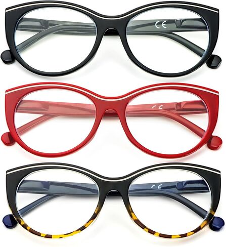 MMOWW Oversized Square Reading Glasses Fashion Cute Blue Light Blocking Computer Readers for Women 3 Pack in Kuwait