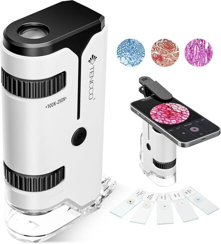 100x-250x Mini Pocket Microscope for Kids Adults, Protable Handheld Microscope with 5 Microscope Slides, Phone Adapter, Miniscope Portable Microscope Kit for Kids Adults Science Lab Education, Green in Saudi Arabia