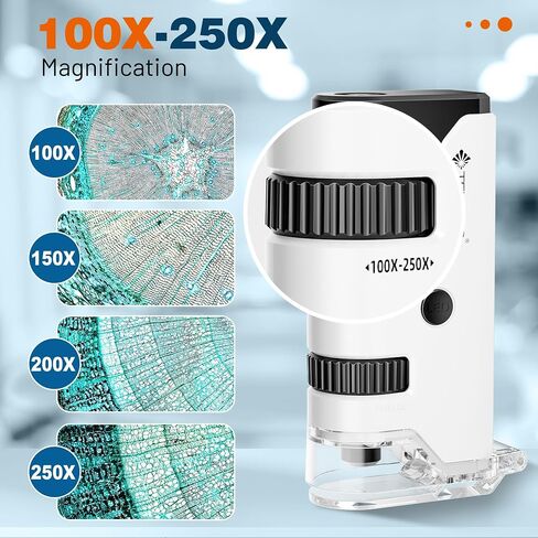 100x-250x Mini Pocket Microscope for Kids Adults, Protable Handheld Microscope with 5 Microscope Slides, Phone Adapter, Miniscope Portable Microscope Kit for Kids Adults Science Lab Education, Green in Saudi Arabia