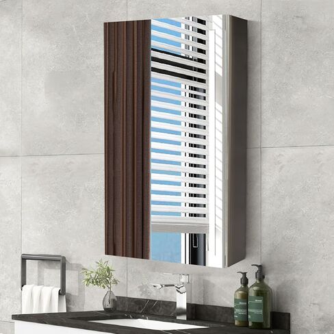 خزانة أدوية الحمام مع باب مرآة 15.7 × 27.5 بوصة خزانة مرآة مثبتة على الحائط خزانة طبية سوداء من الألومنيوم مقاومة للماء ومقاومة للصدأ لغرفة المعيشة وغرفة النوم وغرفة الغسيل in Kuwait