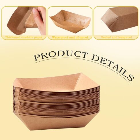 Keweilian 60 Pack 2lb Kraft Paper Food Trays, Heavy-Duty Paper Food Boat Disposable Serving Basket Tray for French Fries Nachos Snack Hot Dog Taco BBQ Popcorn Party Picnic Wedding Party (Brown) in Saudi Arabia