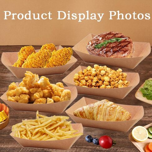Keweilian 60 Pack 2lb Kraft Paper Food Trays, Heavy-Duty Paper Food Boat Disposable Serving Basket Tray for French Fries Nachos Snack Hot Dog Taco BBQ Popcorn Party Picnic Wedding Party (Brown) in Saudi Arabia