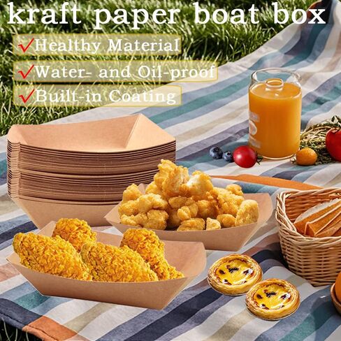 Keweilian 60 Pack 2lb Kraft Paper Food Trays, Heavy-Duty Paper Food Boat Disposable Serving Basket Tray for French Fries Nachos Snack Hot Dog Taco BBQ Popcorn Party Picnic Wedding Party (Brown) in Saudi Arabia