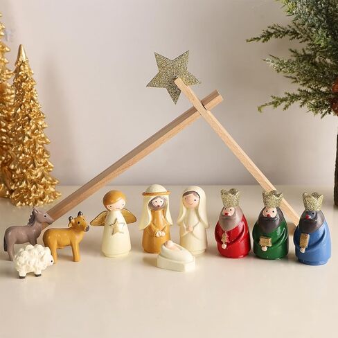مجموعات ميلاد عيد الميلاد من Juegoal، مجموعة من 11 تمثالًا صغيرًا من الراتنج لمشهد الميلاد، زخارف طاولة لطيفة للعائلة المقدسة لعيد الميلاد، هدايا مجموعة العطلات الدينية، ديكور رف عباءة ميلاد الطفل يسوع in Kuwait