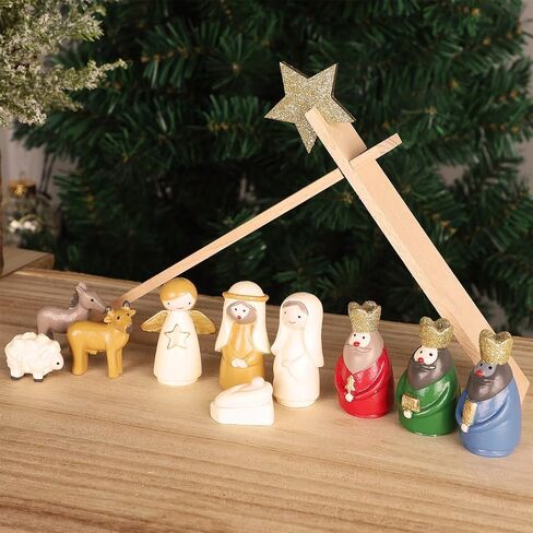مجموعات ميلاد عيد الميلاد من Juegoal، مجموعة من 11 تمثالًا صغيرًا من الراتنج لمشهد الميلاد، زخارف طاولة لطيفة للعائلة المقدسة لعيد الميلاد، هدايا مجموعة العطلات الدينية، ديكور رف عباءة ميلاد الطفل يسوع in Kuwait