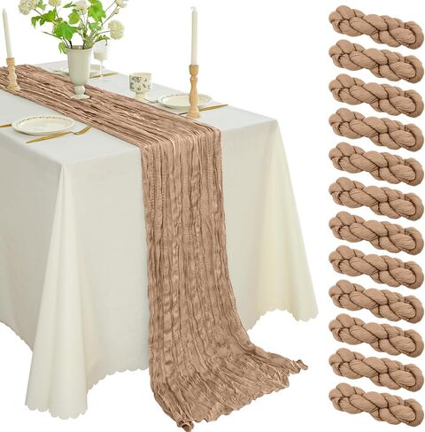 12PCS Cheesecloth Table Runner Gauze Boho Rustic Table Runner 35x120 Inch Long Table Runner for Wedding Baby Shower Bridal Shower Decoration Home Decorations(Nude) in Saudi Arabia