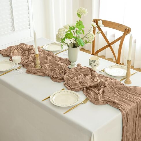 12PCS Cheesecloth Table Runner Gauze Boho Rustic Table Runner 35x120 Inch Long Table Runner for Wedding Baby Shower Bridal Shower Decoration Home Decorations(Nude) in Saudi Arabia