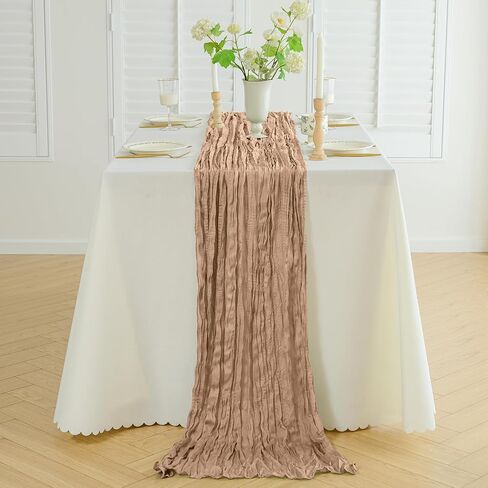 12PCS Cheesecloth Table Runner Gauze Boho Rustic Table Runner 35x120 Inch Long Table Runner for Wedding Baby Shower Bridal Shower Decoration Home Decorations(Nude) in Saudi Arabia