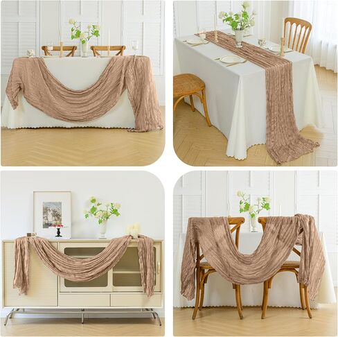 12PCS Cheesecloth Table Runner Gauze Boho Rustic Table Runner 35x120 Inch Long Table Runner for Wedding Baby Shower Bridal Shower Decoration Home Decorations(Nude) in Saudi Arabia