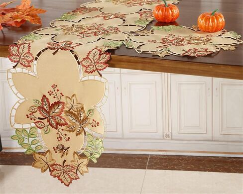 مفرش طاولة GRANDDECO لعيد الشكر مقاس 13X54 مع أوراق القيقب لعشاء الخريف العائلي وديكور المطبخ المنزلي وعيد الميلاد والتجمع (مفرش طاولة 13X54، النمط 1 - بني فاتح) in Kuwait