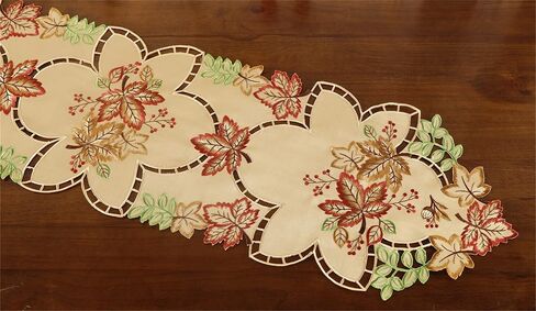 مفرش طاولة GRANDDECO لعيد الشكر مقاس 13X54 مع أوراق القيقب لعشاء الخريف العائلي وديكور المطبخ المنزلي وعيد الميلاد والتجمع (مفرش طاولة 13X54، النمط 1 - بني فاتح) in Kuwait