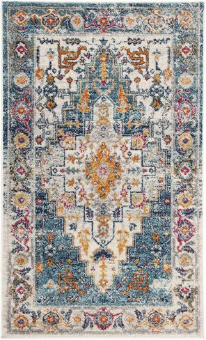 SAFAVIEH Madison Collection Area Rug - 8' x 10', Turquoise & Ivory, Boho Chic Medallion Design, Non-Shedding & Easy Care, Ideal for High Traffic Areas in Living Room, Bedroom (MAD156K) in Saudi Arabia