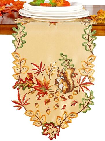مفرش طاولة GRANDDECO لعيد الشكر مقاس 13X54 مع أوراق القيقب لعشاء الخريف العائلي وديكور المطبخ المنزلي وعيد الميلاد والتجمع (مفرش طاولة 13X54، النمط 1 - بني فاتح) in Kuwait