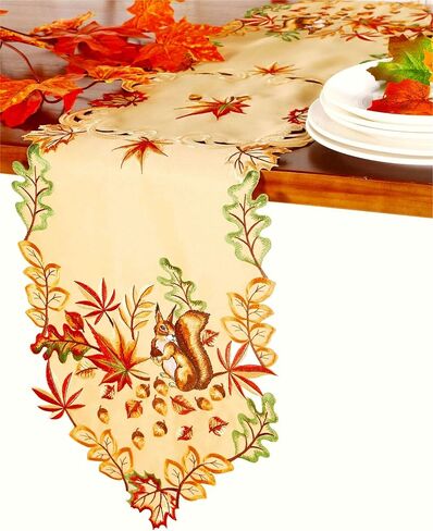مفرش طاولة GRANDDECO لعيد الشكر مقاس 13X54 مع أوراق القيقب لعشاء الخريف العائلي وديكور المطبخ المنزلي وعيد الميلاد والتجمع (مفرش طاولة 13X54، النمط 1 - بني فاتح) in Kuwait