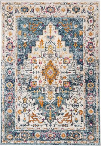 SAFAVIEH Madison Collection Area Rug - 8' x 10', Turquoise & Ivory, Boho Chic Medallion Design, Non-Shedding & Easy Care, Ideal for High Traffic Areas in Living Room, Bedroom (MAD156K) in Saudi Arabia