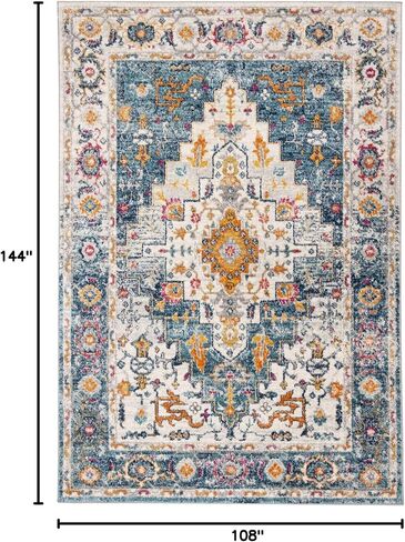 SAFAVIEH Madison Collection Area Rug - 8' x 10', Turquoise & Ivory, Boho Chic Medallion Design, Non-Shedding & Easy Care, Ideal for High Traffic Areas in Living Room, Bedroom (MAD156K) in Saudi Arabia