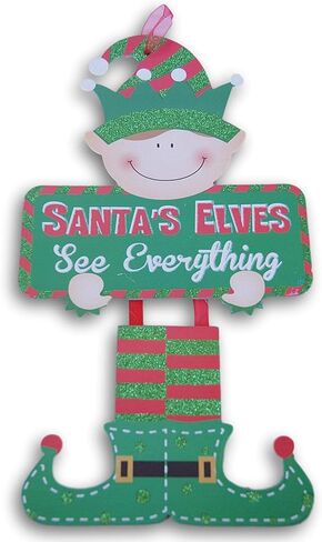 لافتة ديكور للعطلات لامعة لعيد الميلاد ''Santa's Elves See Everything'' مع شماعة شريطية - 8.25 × 15 بوصة in Saudi Arabia