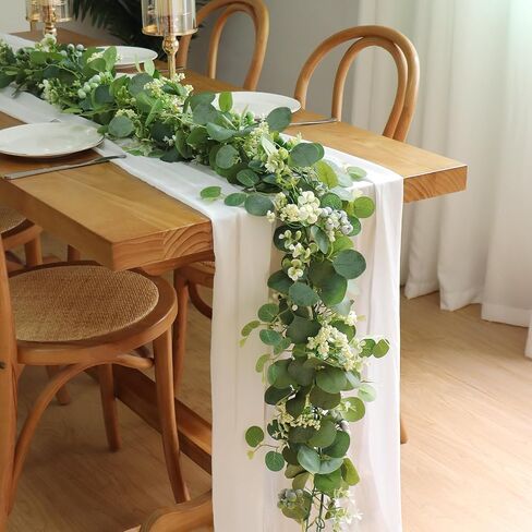 KHOYIME Artificial Eucalyptus Garland with Berries 2 Pack 5.9Ft Faux Silver Dollar Eucalyptus Leaves Blueberry Gypsophila Greenery Vines Fake Silk Plants for Wedding Arch Party Table Mantle Home Decor in Saudi Arabia