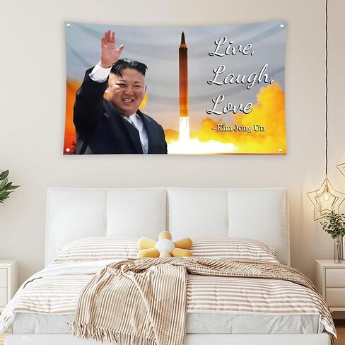 Generic Live Love Laugh Kim Funny Tapestry 3X5 FT مع 4 حلقات نحاسية للرجال كهف جدار غرفة المعيشة وغرفة النوم والمطبخ والحمام (Blue) in Saudi Arabia