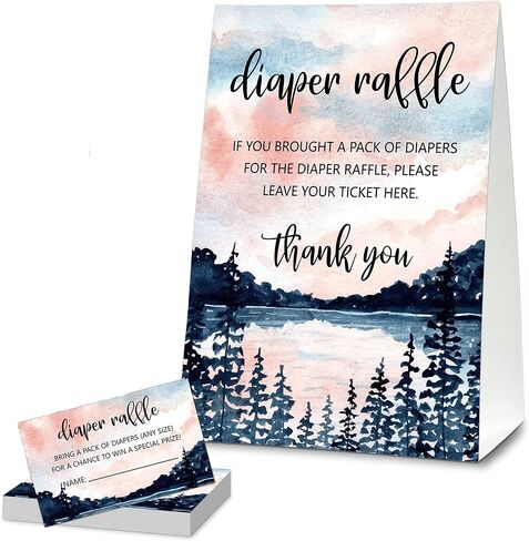 Pink Floral Elephant Baby Shower Party 5"x7" Self-Standing Diaper Raffle Sign With 50 Cards(2.1"x3.5"), Baby Gender Announce Party Decorations Supplies - diaper-H01 in Saudi Arabia