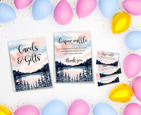 Pink Floral Elephant Baby Shower Party 5"x7" Self-Standing Diaper Raffle Sign With 50 Cards(2.1"x3.5"), Baby Gender Announce Party Decorations Supplies - diaper-H01 in Saudi Arabia