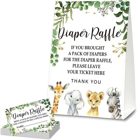 Pink Floral Elephant Baby Shower Party 5"x7" Self-Standing Diaper Raffle Sign With 50 Cards(2.1"x3.5"), Baby Gender Announce Party Decorations Supplies - diaper-H01 in Saudi Arabia