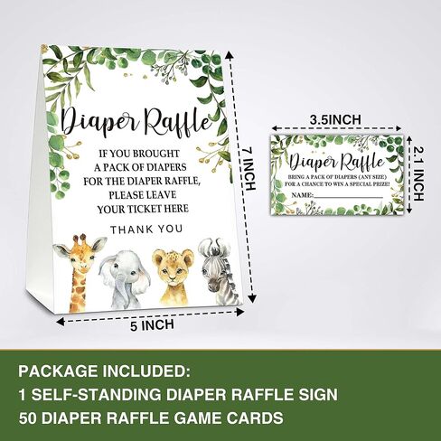 Pink Floral Elephant Baby Shower Party 5"x7" Self-Standing Diaper Raffle Sign With 50 Cards(2.1"x3.5"), Baby Gender Announce Party Decorations Supplies - diaper-H01 in Saudi Arabia