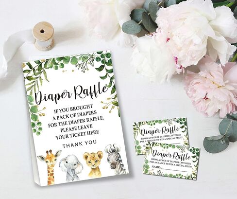 Pink Floral Elephant Baby Shower Party 5"x7" Self-Standing Diaper Raffle Sign With 50 Cards(2.1"x3.5"), Baby Gender Announce Party Decorations Supplies - diaper-H01 in Saudi Arabia