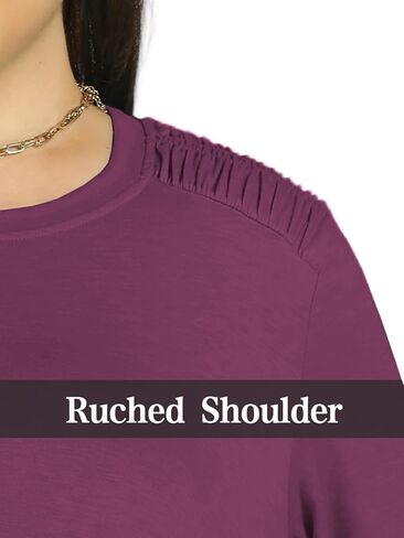 بلوزات نسائية من DOLNINE مقاس كبير مع جيوب وأكتاف مكشكشة وأكمام طويلة قمصان فضفاضة غير رسمية تونيك عصري XL-5XL in Kuwait