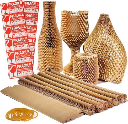 15Pcs Honeycomb Packing Paper, Bubble Cushioning Wrap for Moving Shipping with 12PCS Fragile Sticker Labels, Recyclable Shipping Supplies in Saudi Arabia